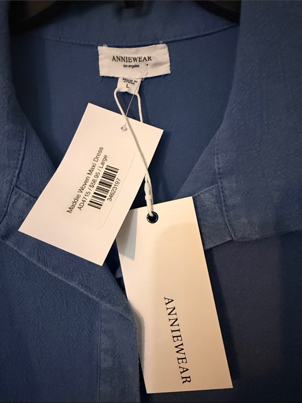 Anniewear Slate Blue Mineral Washed Johnny Collar Woven Maxi Dress - Picture 2 of 3